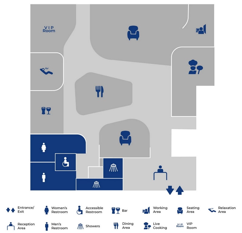 map showing the lounge and sections