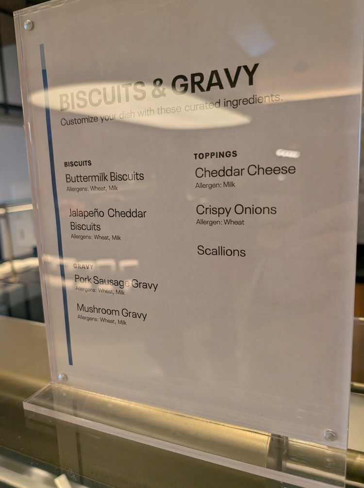 menu for the items from the Biscuit bar.