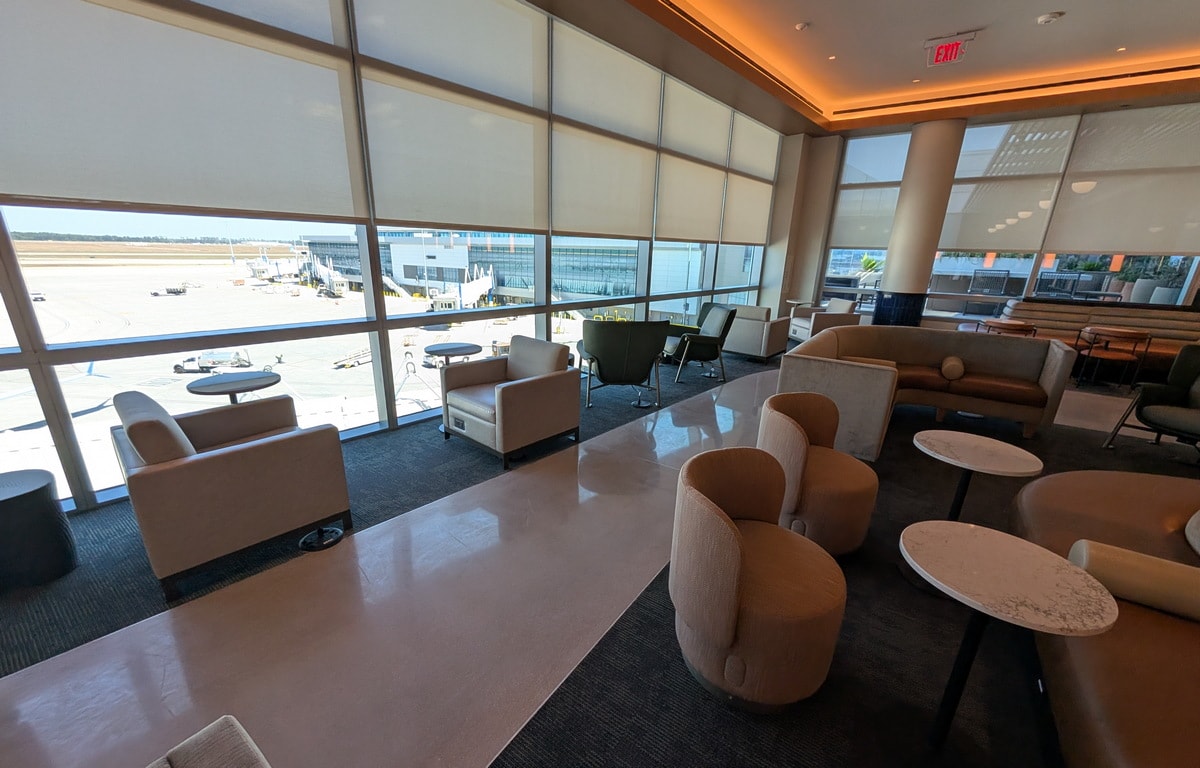 seating and tables along the windows.